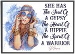 Personalized She Has The Soul Of A Gypsy Hippie Girl Poster Inspirational Hippie Gift for Teen Girls Women Hippie Day Decor Boho Wall Art Print Bedroom Decor Unframed