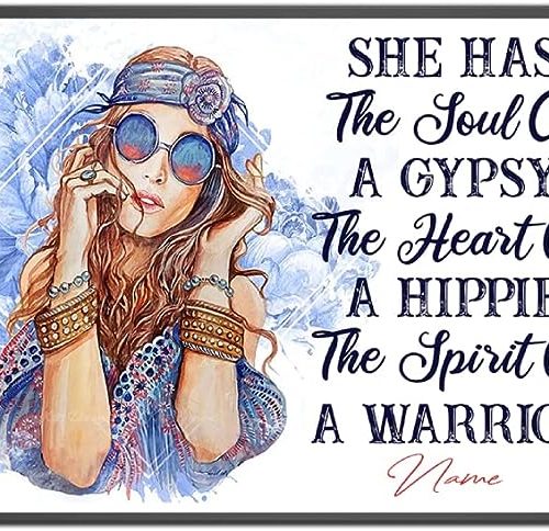 Personalized She Has The Soul Of A Gypsy Hippie Girl Poster Inspirational Hippie Gift for Teen Girls Women Hippie Day Decor Boho Wall Art Print Bedroom Decor Unframed