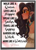 Personalized Walk Like A Queen Hippie Girl Poster, Motivational Hippie Gift for Teen Girls Women, Hippie Day Decoration, Boho Wall Art Print Bedroom Decor Unframed