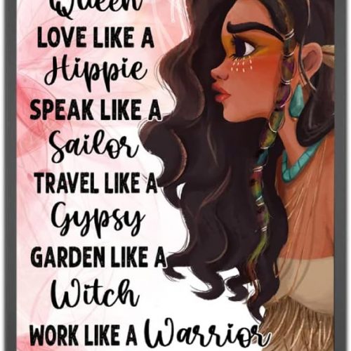 Personalized Walk Like A Queen Hippie Girl Poster, Motivational Hippie Gift for Teen Girls Women, Hippie Day Decoration, Boho Wall Art Print Bedroom Decor Unframed