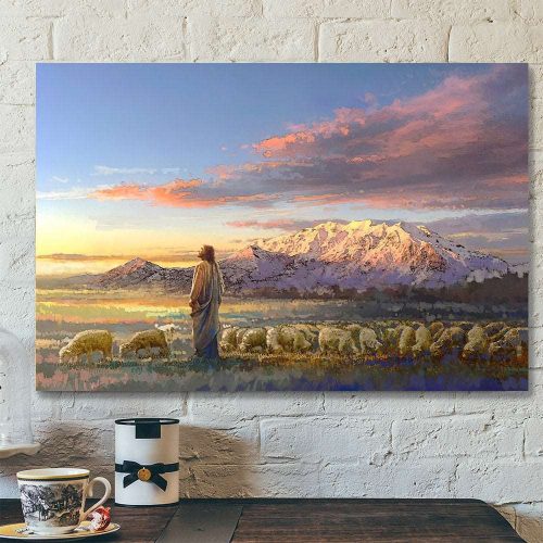 All His Majesty Canvas Poster – Jesus Christ With His Flock Of Sheep Painting – Ciaocustom