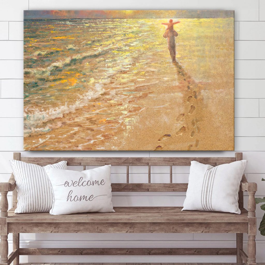 Footprints In The Sand Canvas Wall Art – Jesus &Amp; A Child Walk On The Beach Poster – Jesus Christ Canvas – Gift For Christian – Ciaocustom