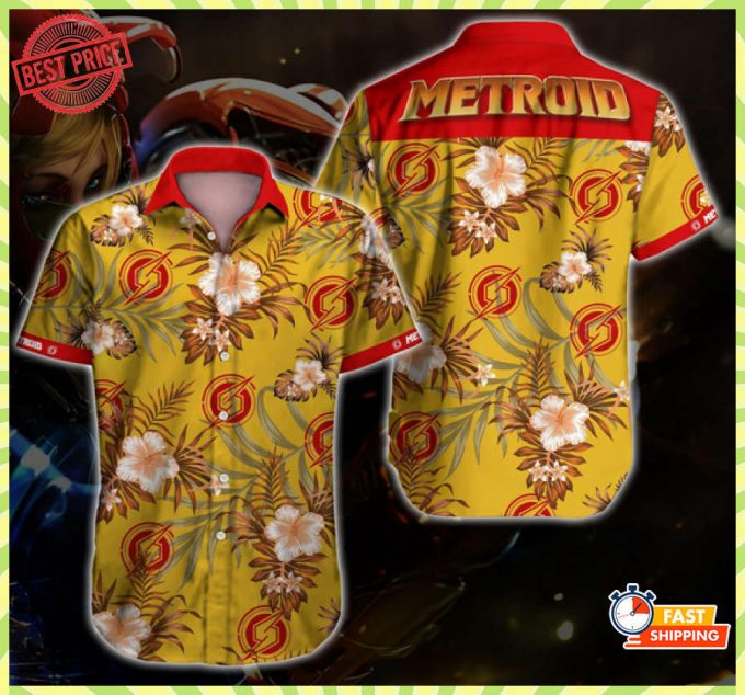 Action-Adventure Game Metroid Aloha Summer Vibes Short-Sleeve Hawaiian Shirt