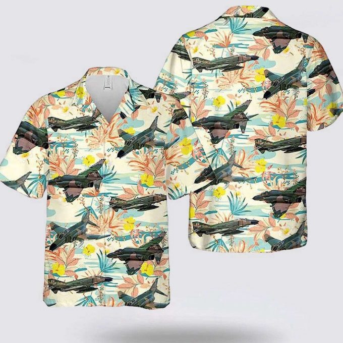 Adults Aircraft F-4 Phantom Ii Yellow Floral Pattern Vintage Hawaiian Shirt