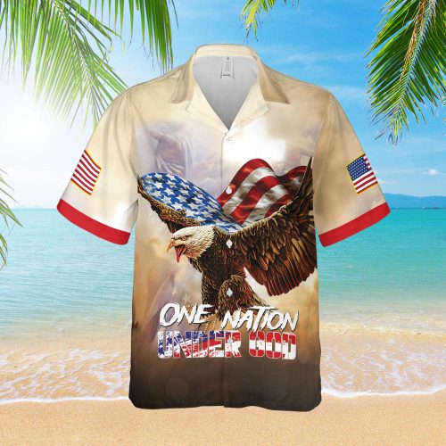 American Eagle One Nation Under God Proud Veteran Hawaiian Shirt Christian Gift