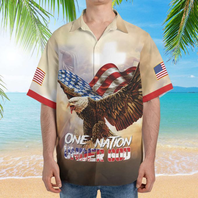 American Eagle One Nation Under God Proud Veteran Hawaiian Shirt Christian Gift