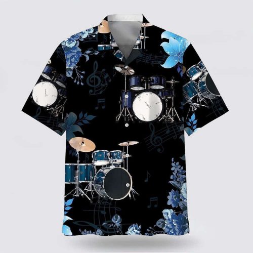 Blue Drum Flower Hawaiian Shirt – Perfect Gift for Drum Lovers