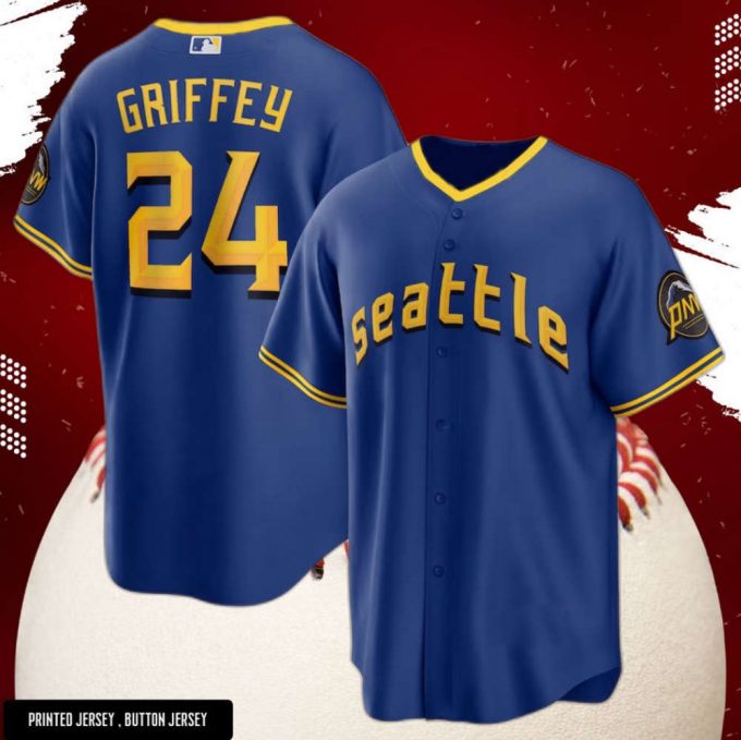 Blue Ken Griffey Jr. #24 Seattle Mariners 2023 City Baseball Jersey S/5Xl