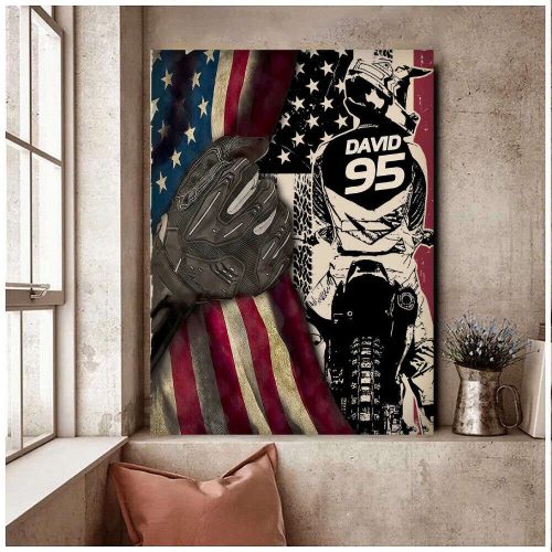 Custom American Flag Motocross Poster Motorcycle Dirt Bike Art Biker Rider Gift