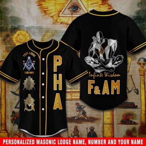 Custom Lodge Name Number PHA Freemasonic Infinite Wisdom Baseball Jersey Shirt