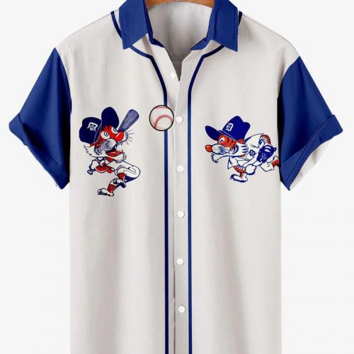 Detroit Tigers Mascot Funny Short-Sleeve Hawaiian Shirt for baseball Fans