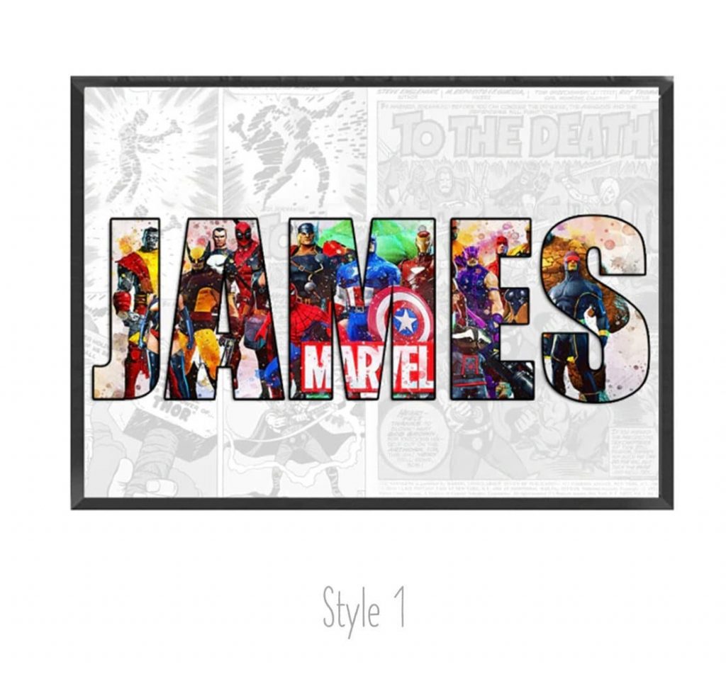 Personalized Name Art Prints | Superhero Nursery Name Poster | Marvell Nursery Deco | Gifts For Comics Lovers | Avenger Wall Art (No Frame)