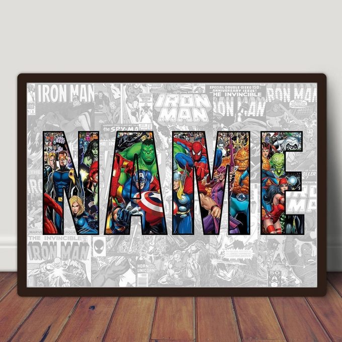 Personalized Name Art Prints | Superhero Nursery Name Poster | Marvell Nursery Deco | Gifts For Comics Lovers | Avenger Wall Art (No Frame)