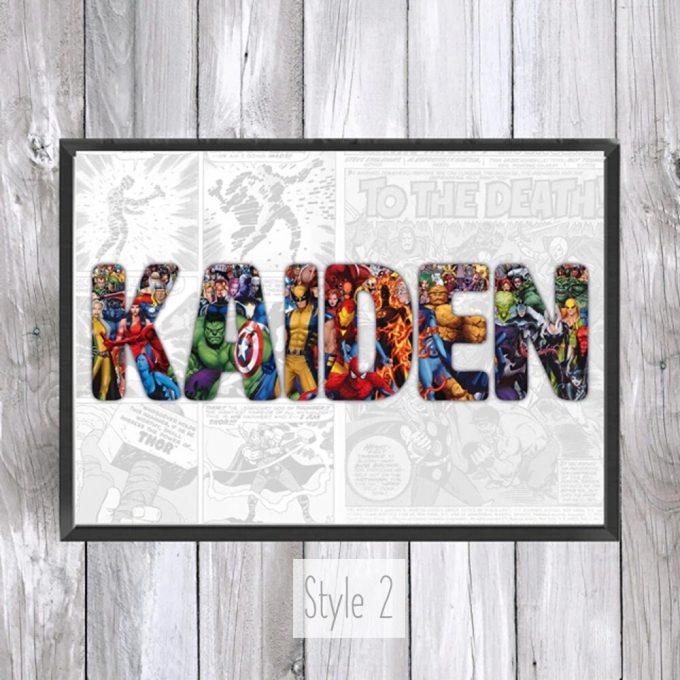 Personalized Name Art Prints | Superhero Nursery Name Poster | Marvell Nursery Deco | Gifts For Comics Lovers | Avenger Wall Art (No Frame)