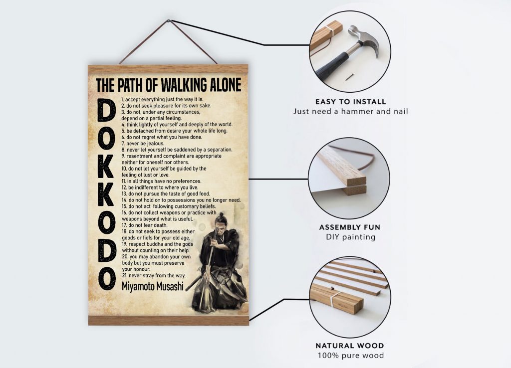 The Path Of Walking Alone Dokkodo Japanese Samurai Poster Canvas Japan Style Warrior Wall Art Print Wood Hanger Frame Inspirational Gift