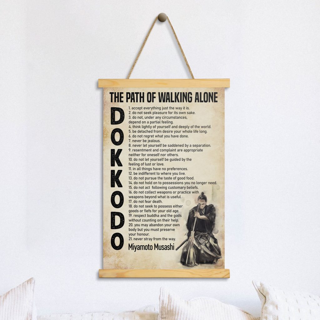 The Path Of Walking Alone Dokkodo Japanese Samurai Poster Canvas Japan Style Warrior Wall Art Print Wood Hanger Frame Inspirational Gift