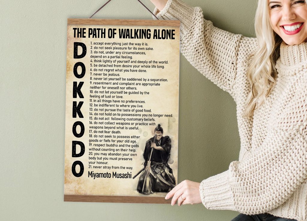 The Path Of Walking Alone Dokkodo Japanese Samurai Poster Canvas Japan Style Warrior Wall Art Print Wood Hanger Frame Inspirational Gift