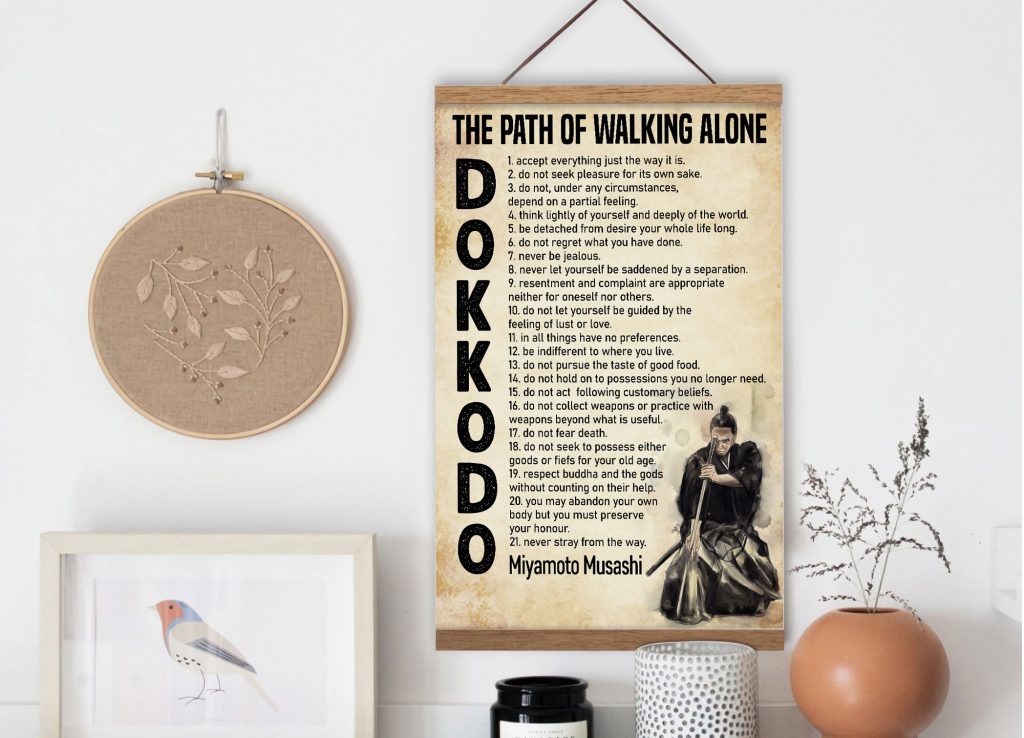 The Path Of Walking Alone Dokkodo Japanese Samurai Poster Canvas Japan Style Warrior Wall Art Print Wood Hanger Frame Inspirational Gift