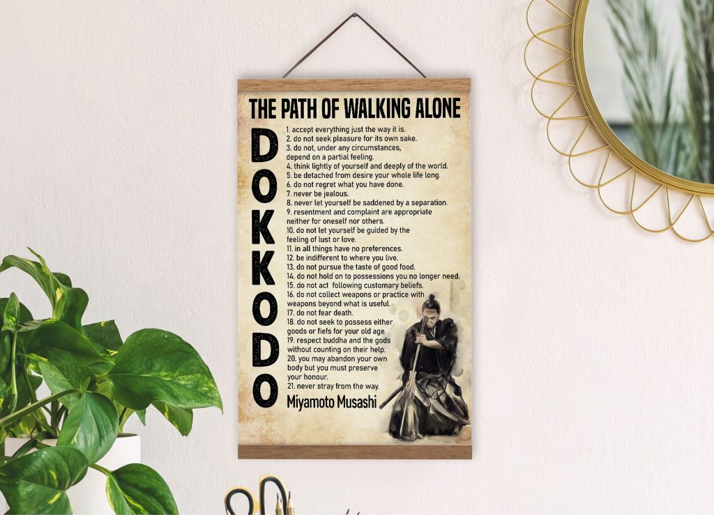 The Path Of Walking Alone Dokkodo Japanese Samurai Poster Canvas Japan Style Warrior Wall Art Print Wood Hanger Frame Inspirational Gift