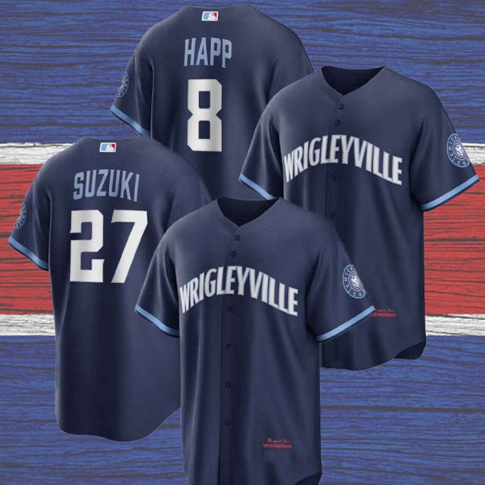 Navy Cubs Player Seiya Suzuki Ian Happ 2023 City Connect Printed Baseball Jersey