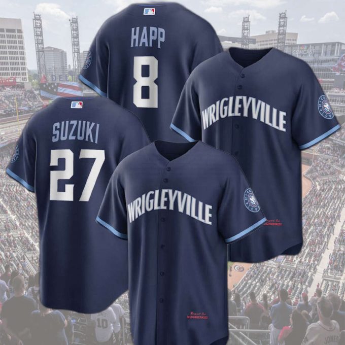 Navy Cubs Player Seiya Suzuki Ian Happ 2023 City Connect Printed Baseball Jersey