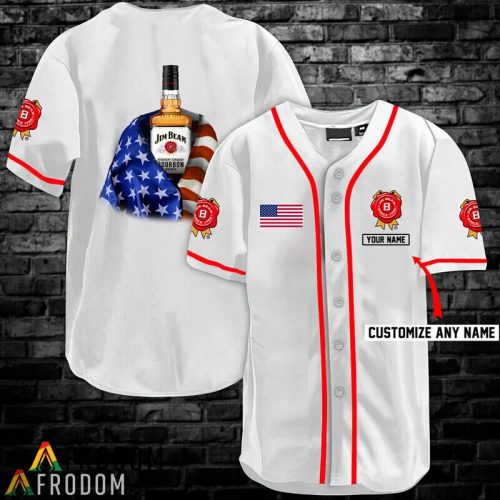 Personalized American Flag Jim Beam Whiskey Unisex 3D Print Baseball Jersey