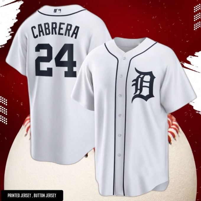 Player Miguel Cabrera #24 Detroit Tigers White Printed Baseball Jersey S/5Xl