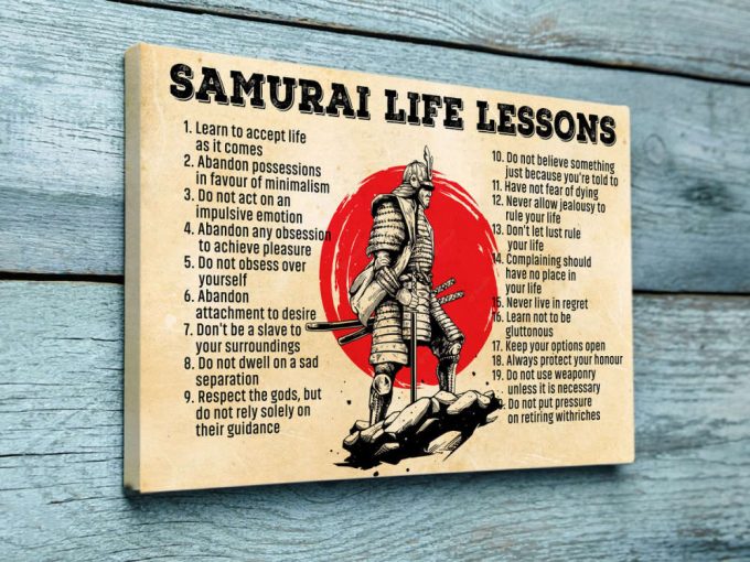 Samurai Life Lessons Poster: Vintage Japanese Warrior Wall Art – Inspirational Gift For Samurai Lovers Japan Style