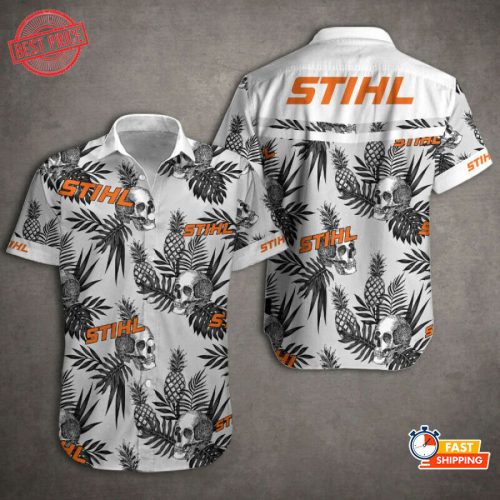 STIHL Skull Pineapples Chainsaws Hawaiian Shirt: Short-Sleeve for Tropical Style