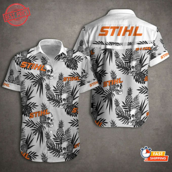 Stihl Skull Pineapples Chainsaws Hawaiian Shirt: Short-Sleeve For Tropical Style