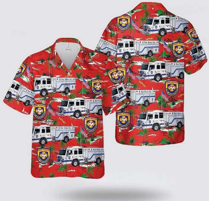 Texas Fort Worth Fire Department Ver1 Ladder Truck Hawaiian Shirt For Adults