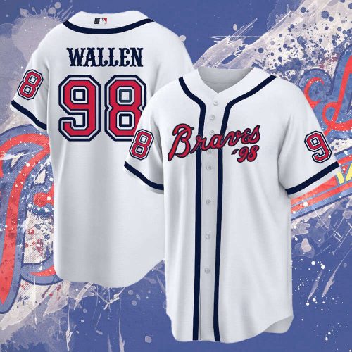 White Atlanta Team Braves #98 Wallen Baseball Jersey Shirt Fan Made White S/5XL