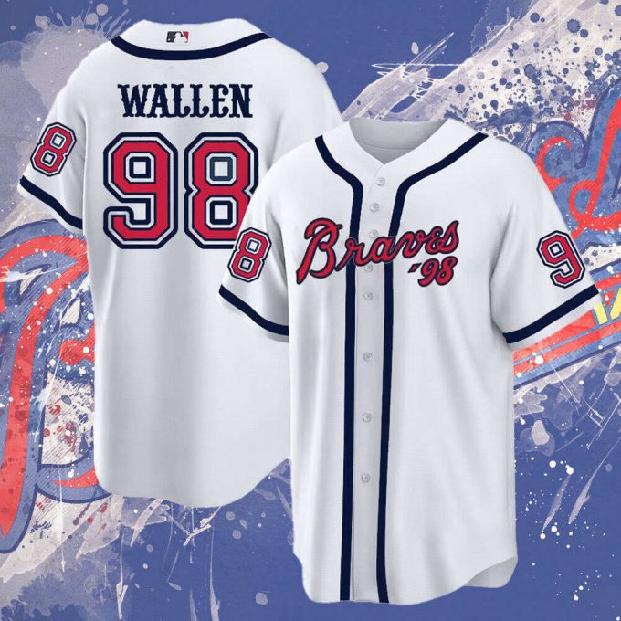 White Atlanta Team Braves #98 Wallen Baseball Jersey Shirt Fan Made White S/5Xl