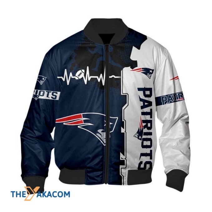 New England Pat American Football Team Patriots Heartbeat Gift For Fan Team Bomber Jacket Outerwear Christmas Gift Frab Magazines &Amp;Amp; More Store