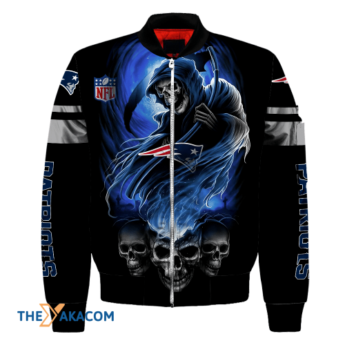 New England Pat American Football Team Patriots Death And Skull Gift For Fan Team Bomber Jacket Outerwear Christmas Gift Frab Magazines & More Store