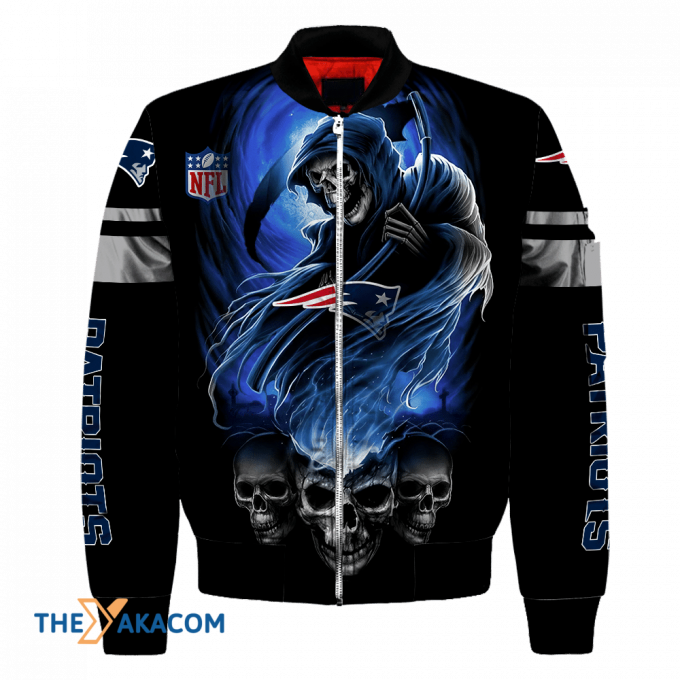 New England Pat American Football Team Patriots Death And Skull Gift For Fan Team Bomber Jacket Outerwear Christmas Gift Frab Magazines &Amp;Amp; More Store