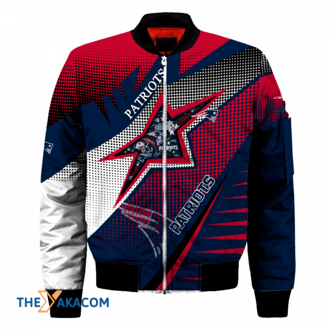 New England Pat American Football Team Patriots Star Logo And Polka Dots Pattern Gift For Fan Team Bomber Jacket Outerwear Christmas Gift Frab Magazines &Amp;Amp; More Store