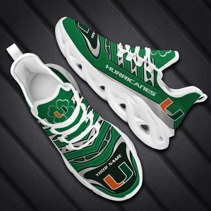 Miami Hurricanes St. Patricks Day Shamrock Custom Name Clunky Max Soul Shoes For Men Women