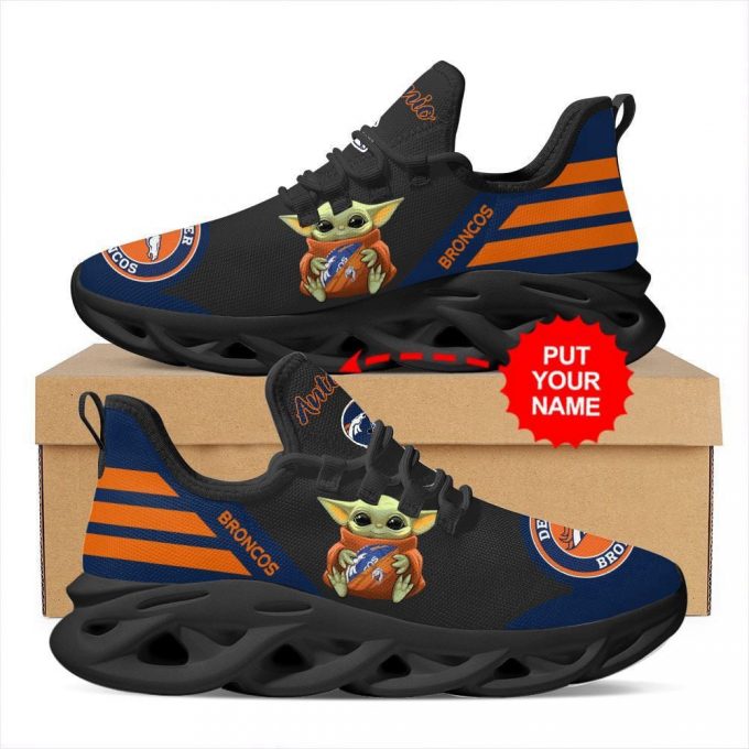 Personalized Name Denver Broncos Baby Yoda Hug Max Soul Shoes For Men Women