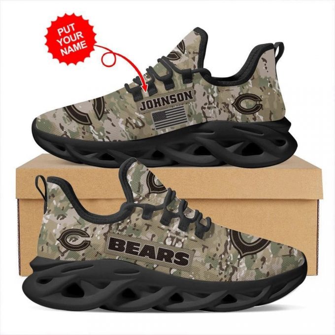 Chicago Bears Us Army Military Rank Design Camouflage Custom Name Max Soul Shoes For Men Women