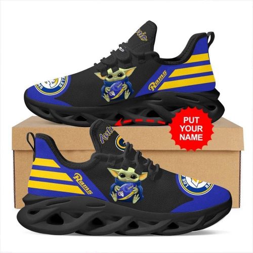 Los Angeles Rams Baby Yoda Hug Custom Name Max Soul Sneakers Running Sports Shoes For Men Women