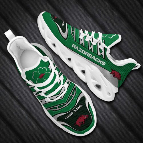 Arkansas Razorbacks St. Patricks Day Shamrock Custom Name Clunky Max Soul Shoes Sneakers For Mens Womens