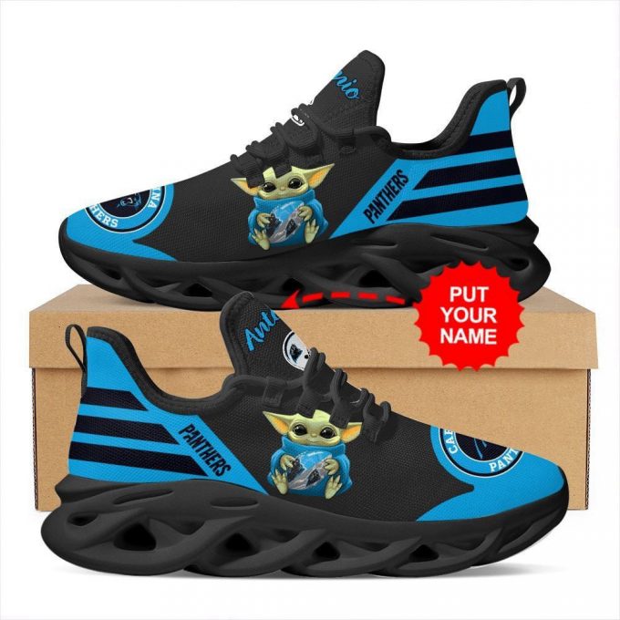 Personalized Name Carolina Panthers Baby Yoda Hug Max Soul Shoes For Men Women