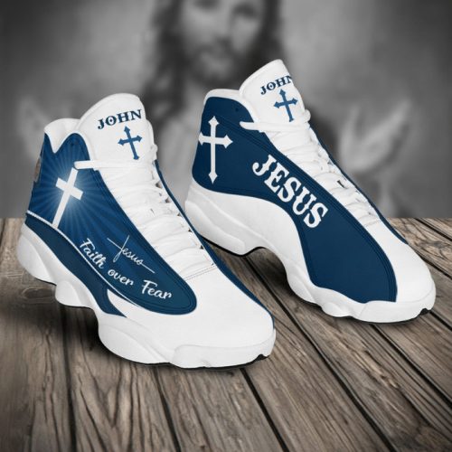 Faith Over Fear Blue Jesus Custom Name Air Jordan Lucky Shoes – Jesus Jordans