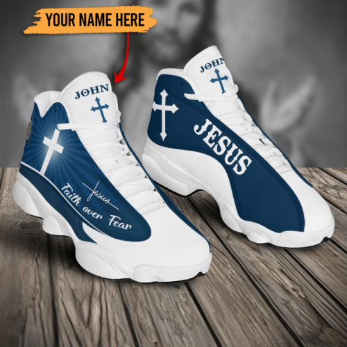 Faith Over Fear Blue Jesus Custom Name Air Jordan Lucky Shoes – Jesus Jordans