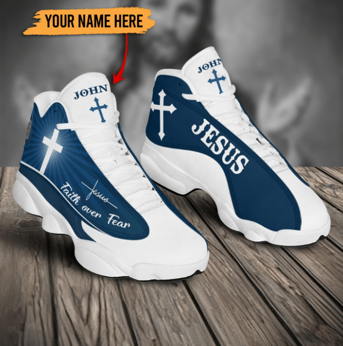 Faith Over Fear Blue Jesus Custom Name Air Jordan Lucky Shoes – Jesus Jordans