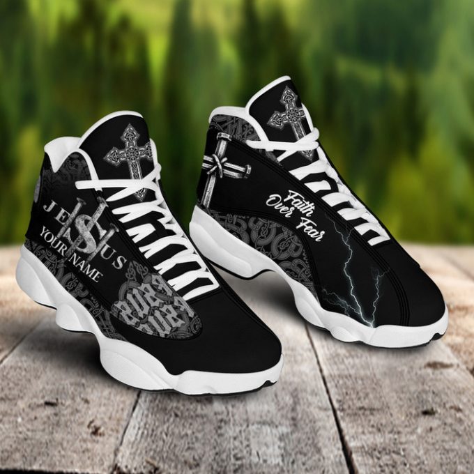 Jesus Faith Over Fear Black Pattern Custom Name Air Jordan Lucky Shoes