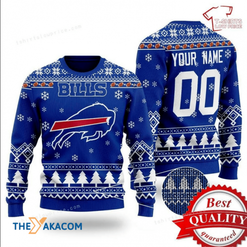 Personalized Ugly Christmas Sweater Buffalo-Bills, Billieve Blue/White Custom Name And Number Gift For Football Fan Ugly Xmas Jumper