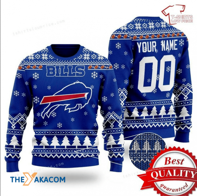 Personalized Ugly Christmas Sweater Buffalo-Bills, Billieve Blue/White Custom Name And Number Gift For Football Fan Ugly Xmas Jumper