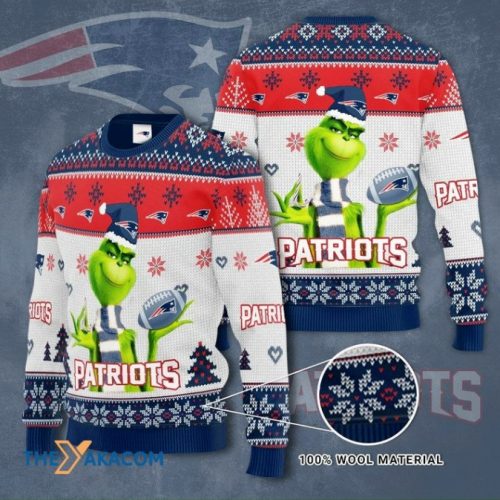 Ugly Christmas Sweater New-England-Patriots, The Grinch Blue/Red/White Frab’s Magazines & More Store